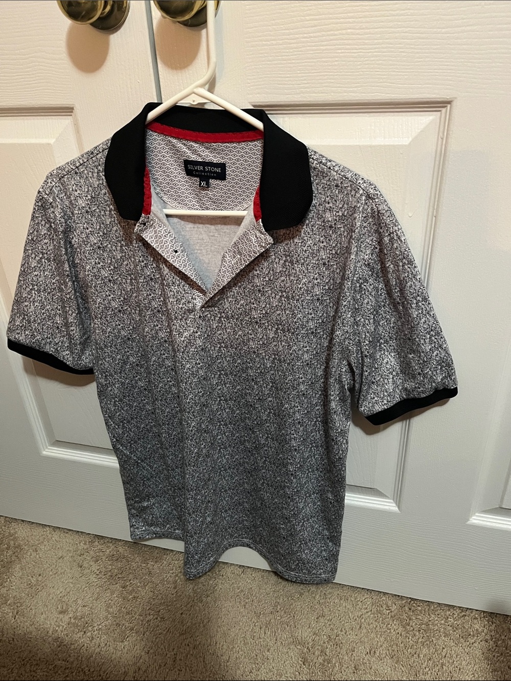 Silver Stone Men's Gray Heather Polo with Black Collar and Red Trim